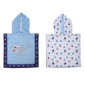 Flapjackkids REVERSIBLE PONCHO COVER UP - SHARK SAILBOATS